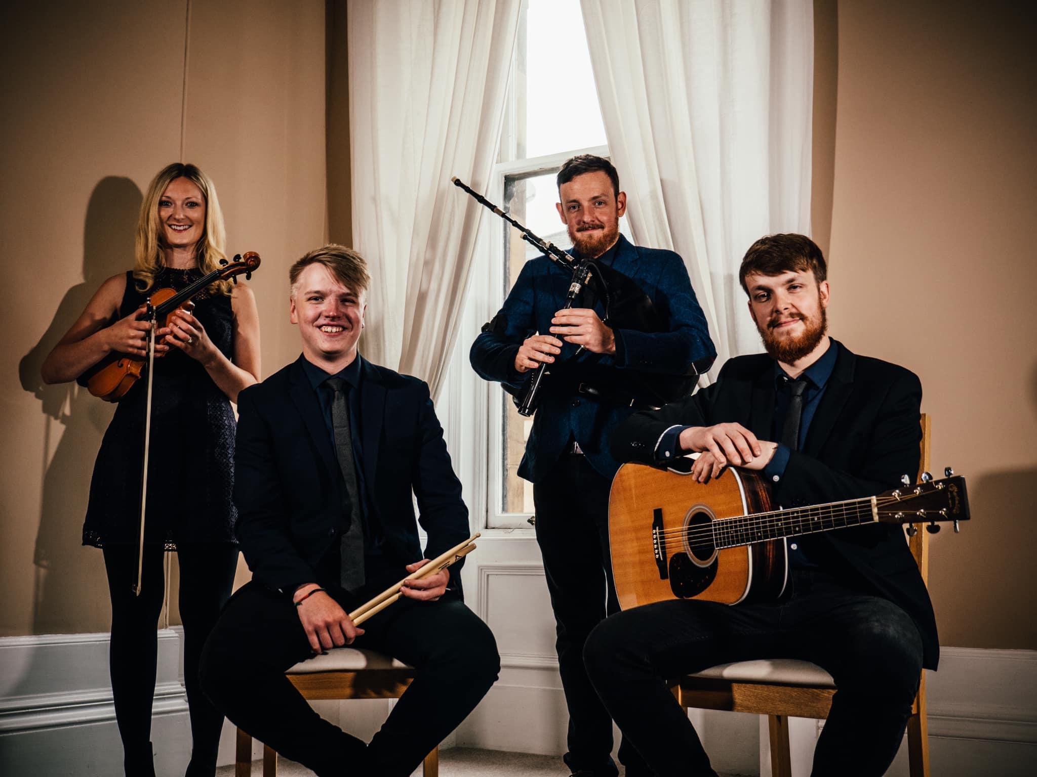 Skara band members with instruments